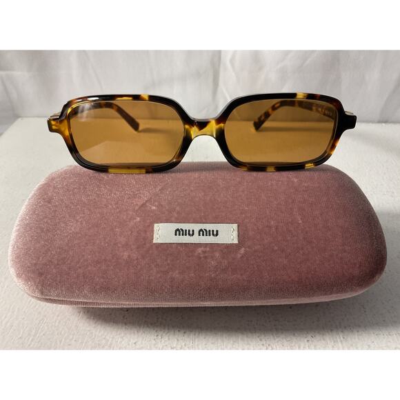 Miu Miu Rectangle Brown Tortoiseshell Sunglasses - Picture 2 of 4